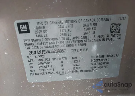 2018 Chevrolet Equinox Lt from USA, damaged, VIN 2GNAXJEV4J6230957